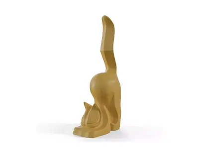 Modern Art Deco Cat Figurine with Elevated Tail 3D print model