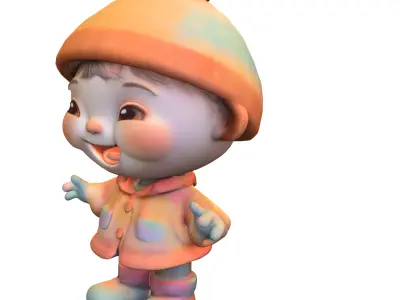 Adorable Winter Kid Low-poly 3D model