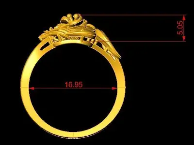 Gold Flower Artistic Ring 3D Model  631 3D print model