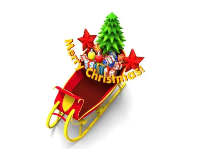 Red Deer Santa Sleigh Model Low-poly 3D model