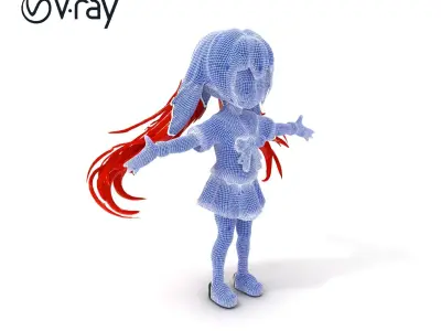 Anime Style Schoolgirl Character Flowing Hair and Bright Eyes Low-poly 3D model