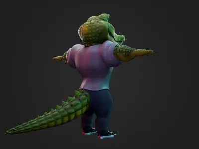 Stylized Anthropomorphic Crocodile Character  Rigged  3D model