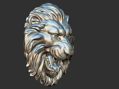 lion head open mouth relief 3d printable model cnc  3D print model