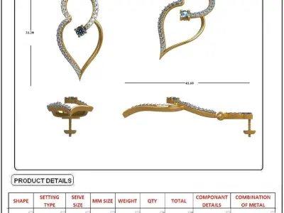 Women Earring 3DM STL OBJ FBX Render Details 3D print model 6