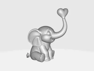 Cute Elephant with Heart Valentines Day Figurine 3D print model