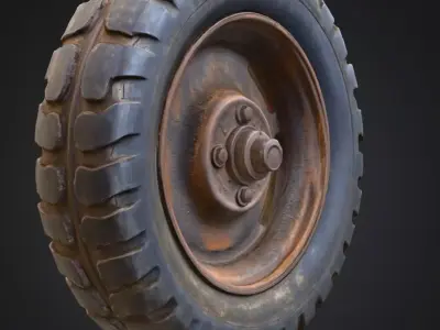 Rusty Tractor Tire 3D Model Realistic Old Vehicle Wheel Asset Low-poly 3D model