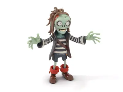 Zombie Pirate Character Model  Rigged and Animated Low-poly 3D model