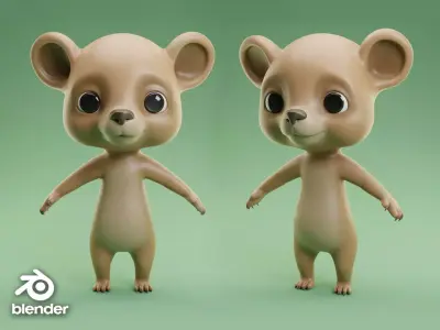  Bear Cartoon Low-poly 3D model