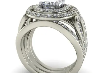 1 Carat Emerald Cut Modern Fashion Halo Ring  3D print model