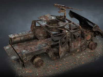 HMMWV M998 Humvee Destroyed Low-poly 3D model