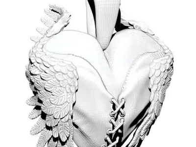 Love heart with wings pendant jewel  3D print model