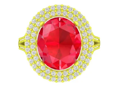 Luxury Oval Gemstone Halo Ring 3D Model for Fine Jewelry 4487 3D print model