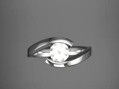 Engagement ring with round diamond 3d printable model luxury 3D print model