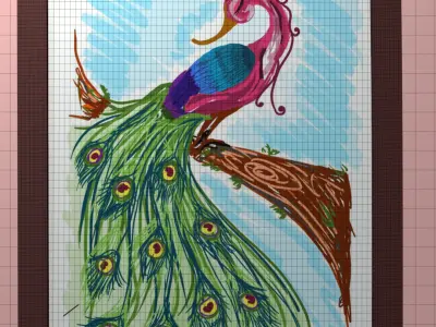 Colorful Stylized Peacock in Frame 3D Wall Art Model Low-poly 3D model