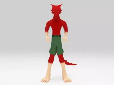 Character Red Dragon Low Polys  Rigged  Low-poly 3D model