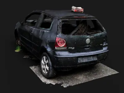 The abandoned car wreck Low-poly 3D model