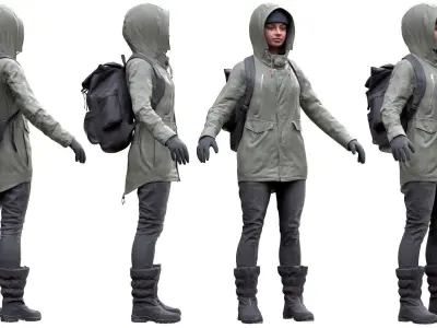 Woman - Winter Outfit 2 - Modular - Rigged Low-poly 3D model