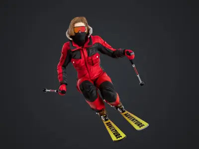 Female Skier Rigged Low-poly 3D model