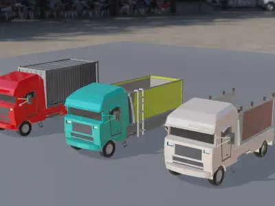 lowpoly truck three colorful trucks on city street Low-poly 3D model