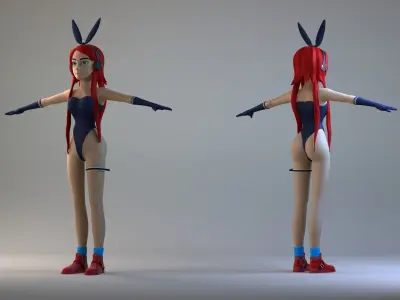 woman female girl character face human fantasy bunny 3D model