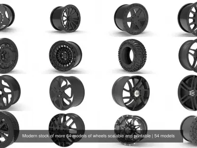  Modern stock of more 64 models of wheels scalable and printable 3D Model Pack
