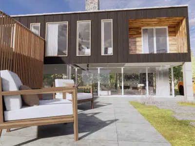 3D Visualization Modern Cabin House in Nature Low-poly 3D model