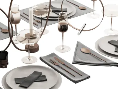 064 Tableware decor set 02 biege and bronze 3D model