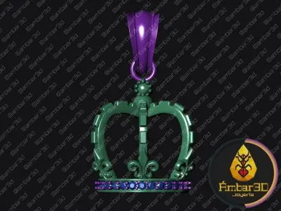 Regal Majesty Gem Inlaid Crown Pendant Design 3D print model