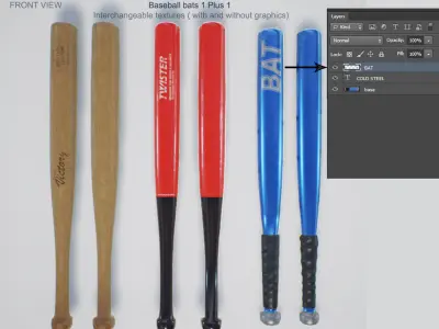 Baseball Bat PBR Low Poly Low-poly 3D model
