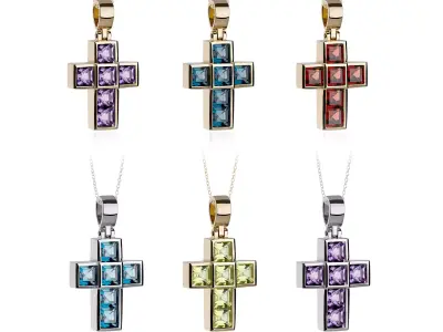 Beautiful Cross Unisex - Luxury Small Cross with Natural Stones 3D print model