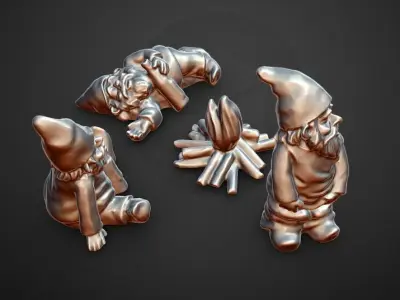 drunk gnomes around a campfire 3D print model