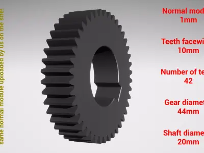 Cylindrical gear - paired - z42 m1 D44 d20 3D print model