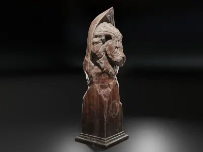 Lion wooden statue Low-poly 3D model