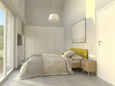 Bedroom with bed and window Free 3D model