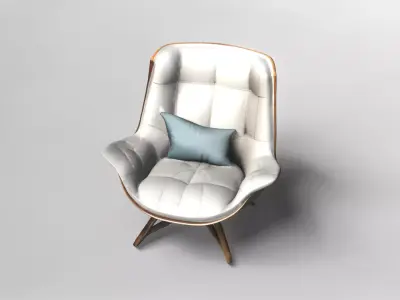 Modern White Lounge Armchair with Turquoise Pillow 3D model