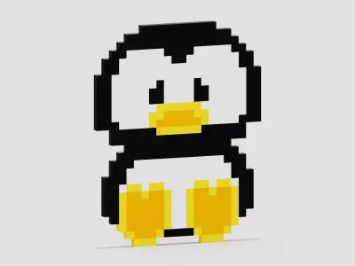 Pixel Penguin Symbol Low-poly 3D model