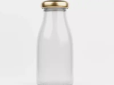 3d milk Glass bottle with golden cap  Low-poly 3D model