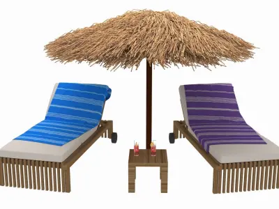 Sun Lounger and Parasol Set 3D model