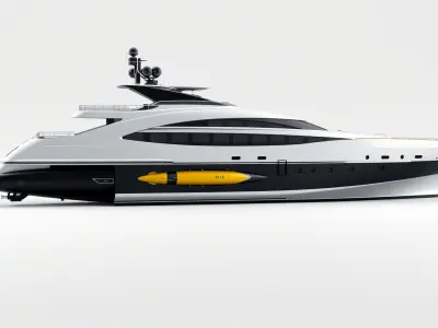 Mega Yacht Submarine Dock Luxury Exploration model pack Low-poly 3D model