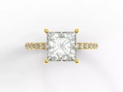 Engagement Ring Princess Cut Center Diamond 3D print model