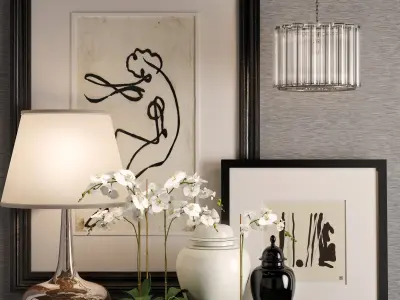 Decoration set 1 table with two vases and lamp 3D model