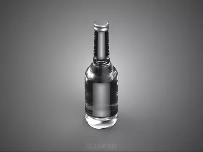 GLASS EMPTY BEVERAGE SODA SOFT DRINK BOTTLE SILVER METALLIC CAP 3D model