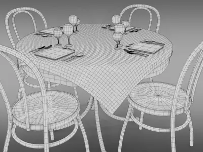 Restaurant table plus cutlery and chairs 3D model