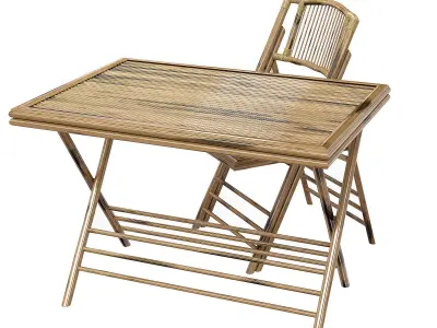 Bamboo folding chair and table exterior cafe 3D model