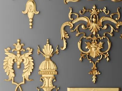 Cartouches SET 3 decorative ornaments in gold 3D model