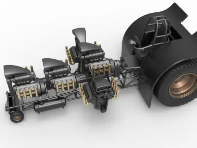 Pulling tractor with 5 engines V8 Version 4 Scale 1 to 25 3D print model