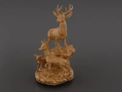 Deer Family 3D Model  Artistic Sculpture  3D print model