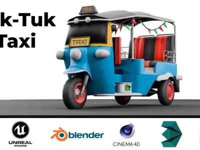 Tuk Tuk Taxi - Game Ready Asian Taxi Low-poly 3D model
