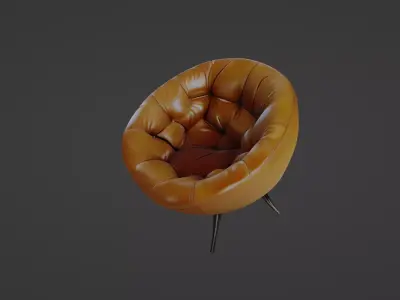 Modern Leather Accent Chair - Mid-Century Style 3D model