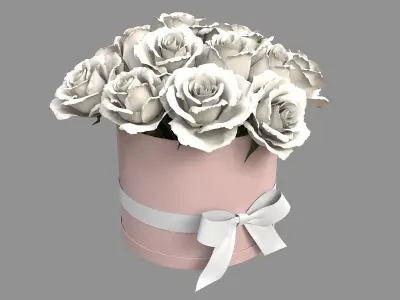 White Rose Bouquet Box with a Bow Strip Low-poly 3D model
